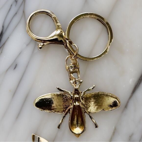 NEW Bee Gold and Rhinestone Keychain Bag Charm - Picture 3 of 3